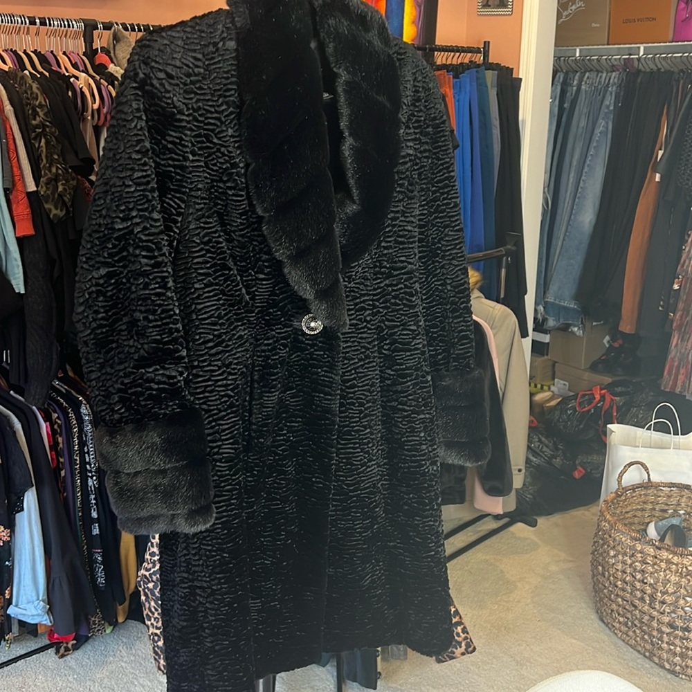 INC Faux fur marbled design coat